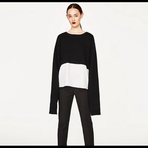 Zara oversized layered black sweater/white blouse